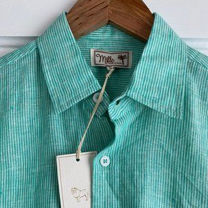 NWT - Mille Linen Sofia Button Up Shirt - Green Stripe